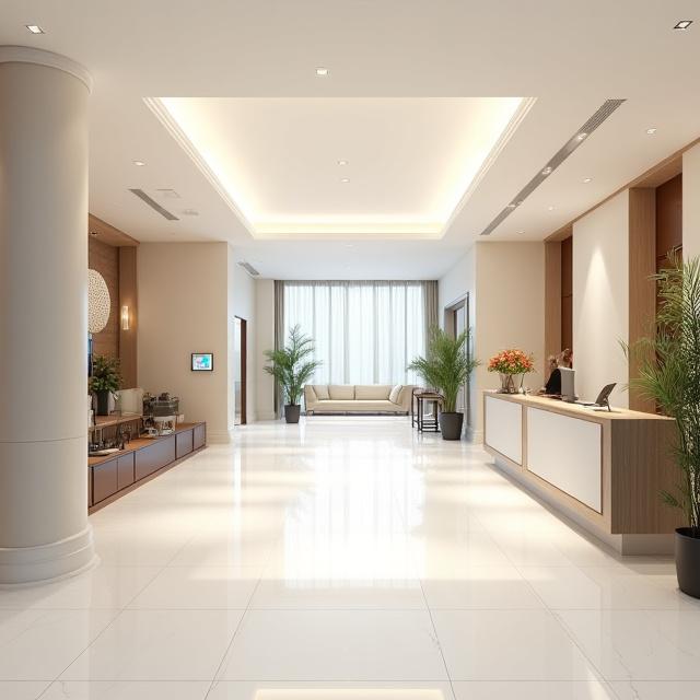 Clean and pristine hotel lobby interior