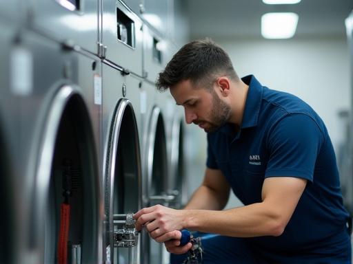 Maintenance technician checking a dishwashing machine